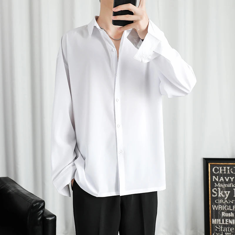 Threebooy Shirt Men Solid  Long sleeved Shirt For Men Korean Fashion Shirts Comfortable Blouses Casual Loose Classic Single Breasted Shirt