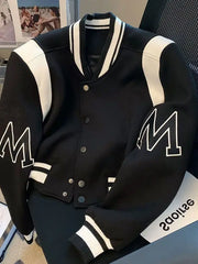 Threebooy American Fashion High-end Baseball Uniform Embroidered Letters Black White Color-blocking Niche Fat Girl Cardigan Top Coat Chic