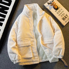 Korean high street hip-hop men and women trendy corduroy autumn and winter jackets for couples retro warm casual tops y2k