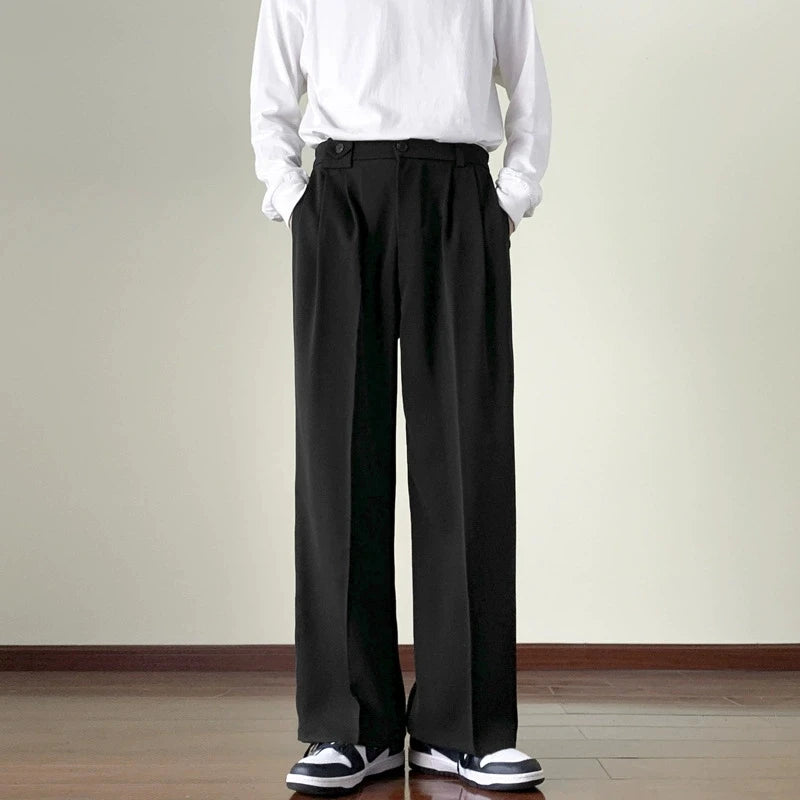 Threebooy  New Fashion Male Suit Pants Light Luxury Draped Cropped Button-down Business Casual Pants Premium Slim-fit Elegant Dress Trouser