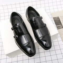 Threebooy  Versatile Men's Casual Shoes Office Business Shoes Pointed Low Heel Men's Formal Shoes Big Size：38-48