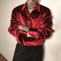 Threebooy Mens Gold Velvet Casual Long-sleeved Shirt 2024 New Genderless Fashion Temperament Trend Shiny Shirt Couple Jacket Unisex