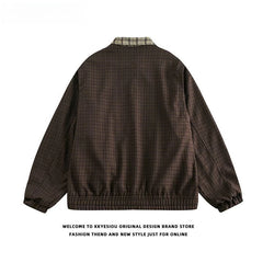 Threebooy Japanese Spring Autumn Retro Plaid Jacket Korean Men's Women's College Loose Coat Casual Versatile Couple's Preppy Jacket Chic