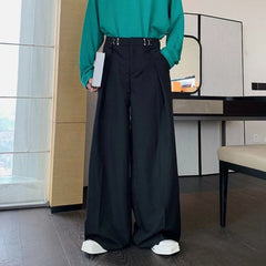 Threebooy  Summer Men's Solid Color Suit Trousers American Retro Fashion Trend High Street Casual Loose Breathable Men's Bottoms