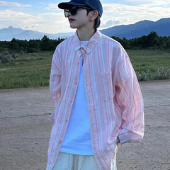 Threebooy 2025 New Japanese Spring Button Down Striped Men Shirts Fashion Casual Couple Shirt Long Sleeved High-Quality Hip-Hop Streetwear