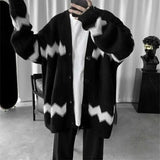 Threebooy Knit Sweater Male No Hoodie Jacket Coat Men's Clothing Cardigan Striped Black Street New in Fashion Knitwears Elegant Ugly