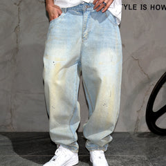 Threebooy  Japanese Streetwear Light Blue Cargo Jeans Men'S Clothing Harajuku Paint Point High Quality Denim Pants Korean Baggy Trousers