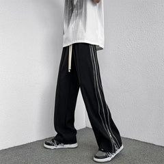 Threebooy  Summer Fashion High Street Side Zip-Up Pants Men's Casual Straight-Leg Draped Loose Fit Hip Hop Slang Style Trendy Brand
