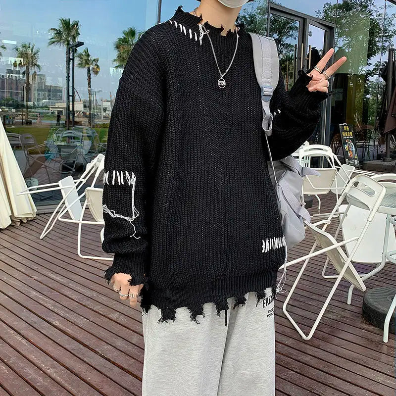 Threebooy Sweater With Hearts Korean Fashion Men Men's Clothes Winter Trend Knit Harajuku Hip Hop Women's Oversize Print Clothing Sweaters