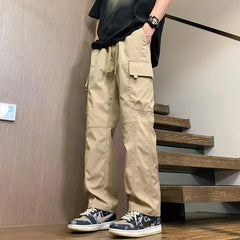 Threebooy  Male Trousers Spring Summer Wide Black Men's Straight Cargo Pants New in Nylon Fashion Emo Cheap Korean Style Harajuku Loose