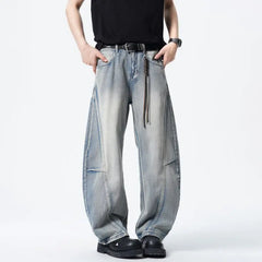 Threebooy Mens Loose Fit Patchwork Wide Leg Washed Jeans Vintage Denim Pants Casual Streetwear Comfort Trendy Baggy Trousers Hip Hop
