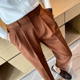 Threebooy Men High Quality Black Gray Dress Suit Pant Spring Man Pants Korean Slim Fit Men Casual Ankle Length Pants Streetwear 36