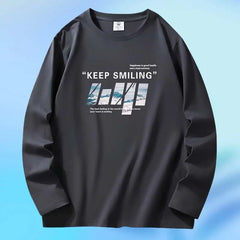 Threebooy  Spring and Autumn Men's New Splicing Pullovers O-Neck Printed Letter Fashion Loose and Versatile Casual Long Sleeve Top