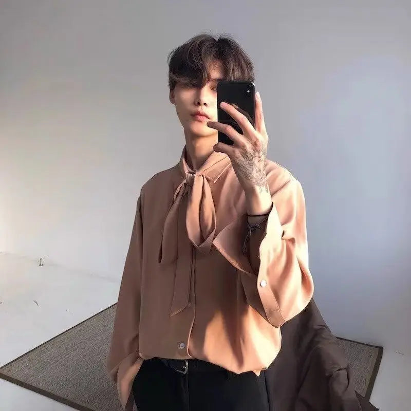 Threebooy Japanese Fashion High-end White Shirts Men Women Korean Version 2025 New Trendy Design Solid Color Handsome Long-sleeved Tops