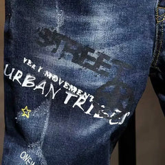 Threebooy  Spring and Autumn Fashion Trend Printed Straight-Leg Stretch Denim Jeans For Men Comfortable Casual Sports High-Quality Jeans