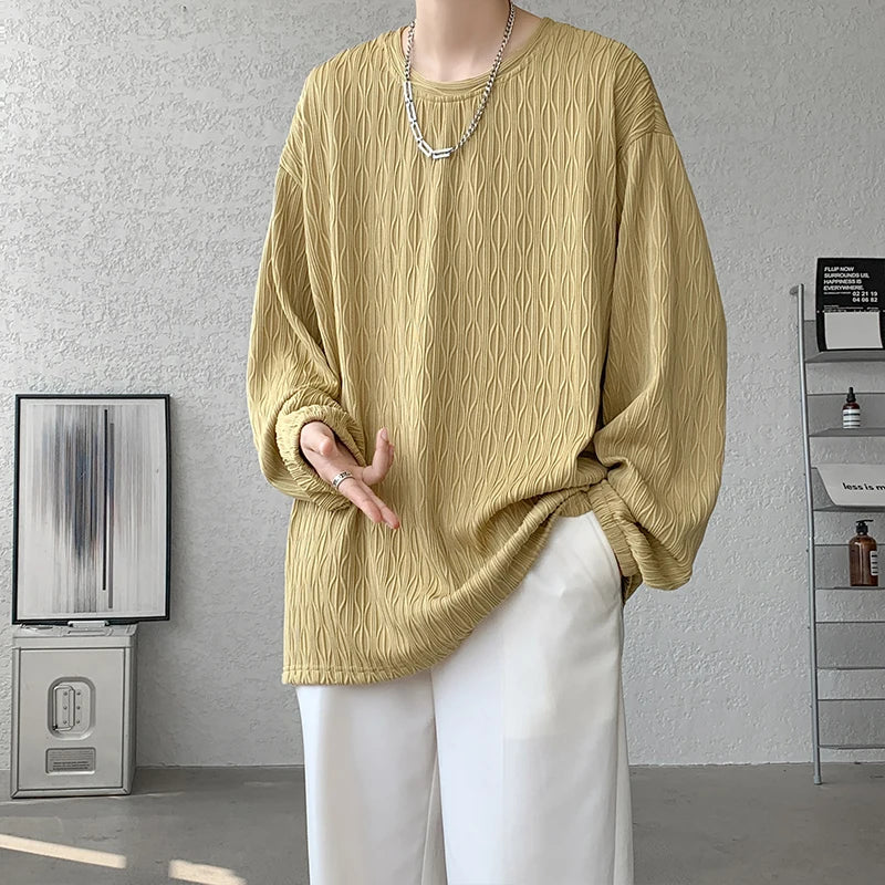 Threebooy  Autumn New High Quality T-shirt For Men Hip Hop Long Sleeve Fashion Luxury Tops Korean Casual Solid Color Male Loose Tees