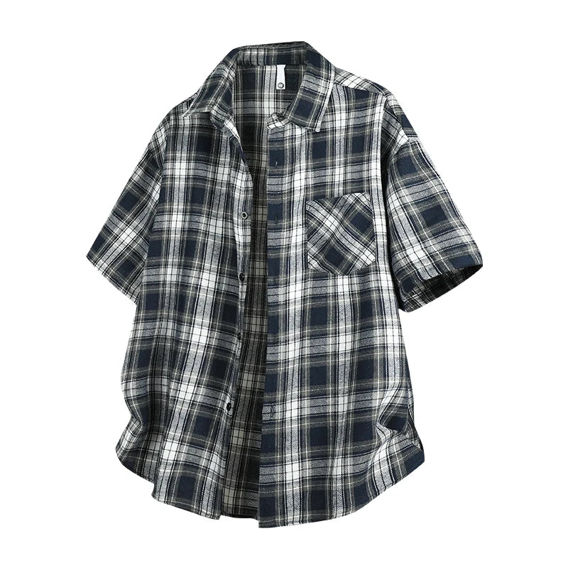 Threebooy White And Black Plaid Shirt Men Shirts 2025 New Summer Fashion Chemise Homme Mens Checkered Shirts Short Sleeve Shirt Men Blouse
