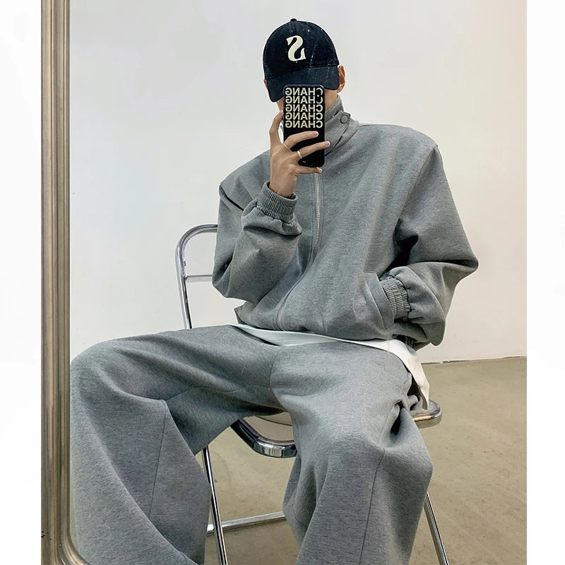 Threebooy  2025SS American Men Loose Cardigan Sweatshirt Wide-leg Trousers Casual Sports Suit Autumn Hip Hop Streetwear Tracksuit