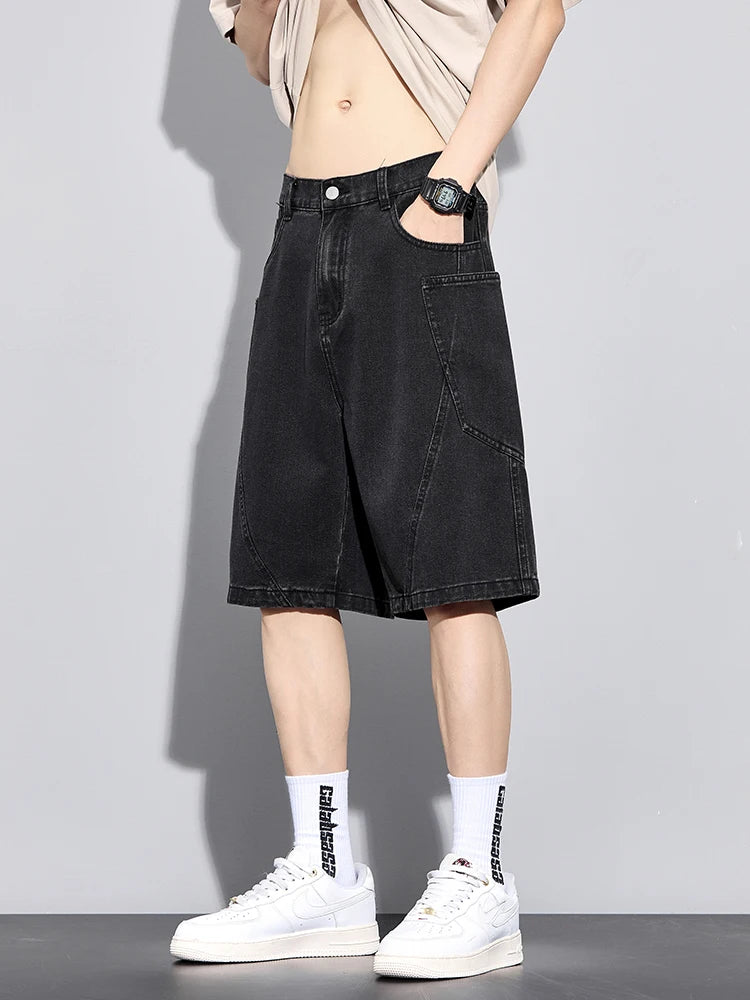 Threebooy  Men's Summer Denim Cargo Shorts Big Size 8XL 7XL 6XL Elastic Waist Straight Baggy Jeans Shorts