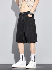 Threebooy  Men's Summer Denim Cargo Shorts Big Size 8XL 7XL 6XL Elastic Waist Straight Baggy Jeans Shorts