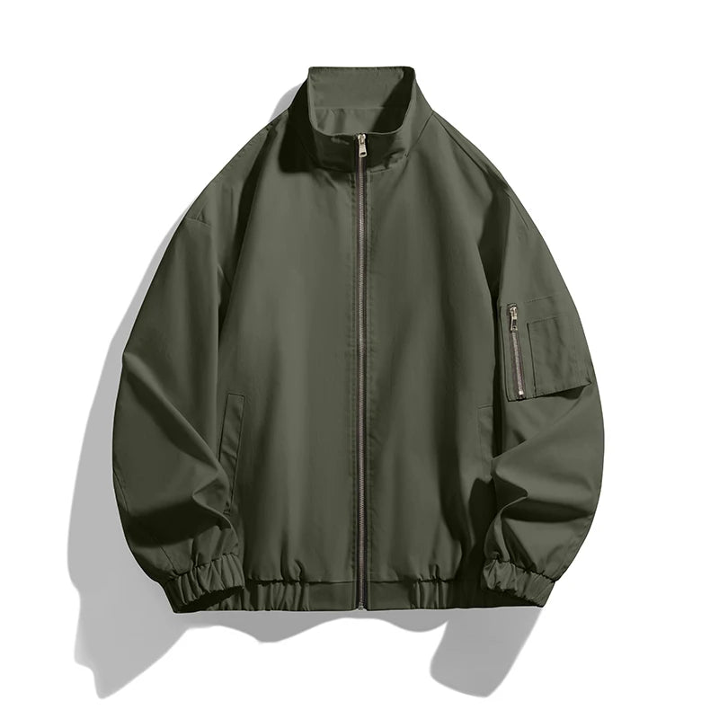 Threebooy  Thin Stand Collar Workwear Jacket Men New Spring Autumn Men's Solid Color Coat Zipper Fashion Windproof Bomber Jackets Man