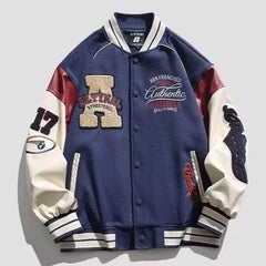 Threebooy  American Style Trendy Brand Men's Baseball Cap Casual Embroidered Jacket Loose Fit Patchwork Casual Jacket For Couples Spring Au
