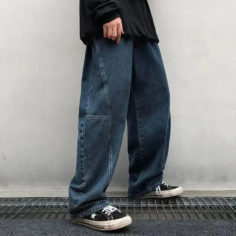 Threebooy New Wide Leg Pants Men's Fashion Baggy Solid Color Stitching Trousers Harajuku Casual Loose Oversize Jeans Men Clothing Y2K