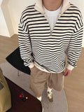 Threebooy Striped Men Sweatshirts Zipper Fashion Long Sleeve All-match Simple Daily Leisure Streetwear Handsome Korean Turn-down Collar