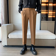 Threebooy Summer Suit Pants Men Red Black Khaki Flat Formal Office Wear Smart Business Official Mens Dress Trousers for men Clothing