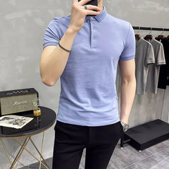 Threebooy Fashion Male Summer High Quality Leisure POLO Shirts/Men Slim Fit Pure Color POLO Shirts Tops S-5XL 5 Color