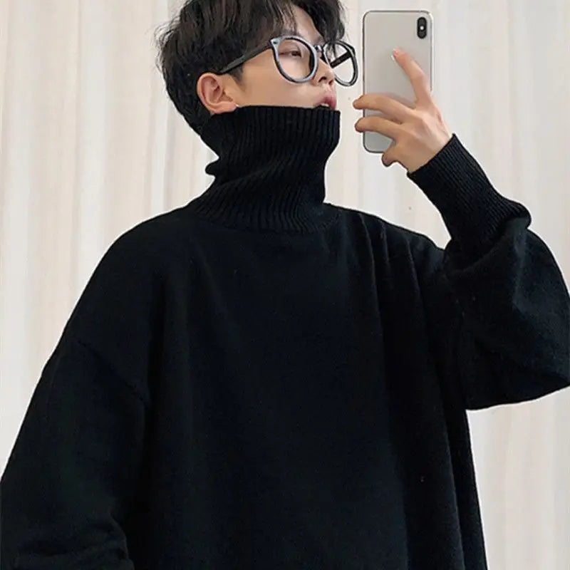 Threebooy Men's Knit Sweater Turtleneck Knitwear High Collar Warm Pullovers Male Solid Color Korean Popular Clothes Designer Cashmere Top