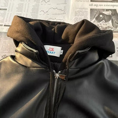 Threebooy Autumn and winter street style American men and women trendy personalized fake couple loose PU leather jacket casual top y2k