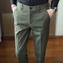 Threebooy  Autumn Winter New Woolen Suit Pants High Quality Striped Slim Fit Dress Pants Men's Formal Business Office Social Trousers