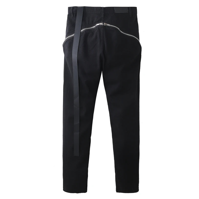 Threebooy Harajuku Sashes Zipper Decorate Vibe Style Black Cargo Pants for Men High Street Straight Casual Baggy Oversized Unisex Trousers