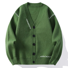 Threebooy Autumn Winter V-Neck Knit Cardigan Men Harajuku Patchwork Loose Knitted Sweater Outerwear Coat Mens Fashion Casual Streetwear