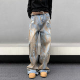 Threebooy Vintage Hip Hop Ripped Jeans Men Distressed Print Denim Pants Streetwear Casual Fashion 2024 New Summer Y2k Style Trousers Male