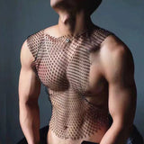 Threebooy Flash Diamond Vest Mesh Navel Tank Tops Men's Sexy Fishnet Perspective Personality T-shirt Trend Nightclub Unisex Sexy Underwear