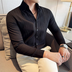 Threebooy  Men's Linen Long Sleeved Shirt Fashionable Business Casual Lightweight Breathable Comfortable Casual Solid Color Shirt
