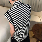 Threebooy Mens Japanese Striped Casual Vest 2024 New Genderless Fashion Youth Trend Versatile High Collar Sleeveless Tank Top Unisex