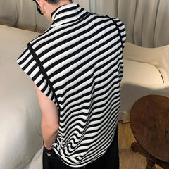 Threebooy Mens Japanese Striped Casual Vest 2024 New Genderless Fashion Youth Trend Versatile High Collar Sleeveless Tank Top Unisex