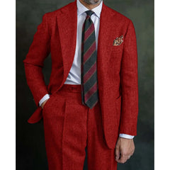Threebooy  Herringbone Suit Regular Suit with Vintage Notch Lapel Two-piece Groom Suit High-quality Wedding Art Coarse Woolen Fabrics