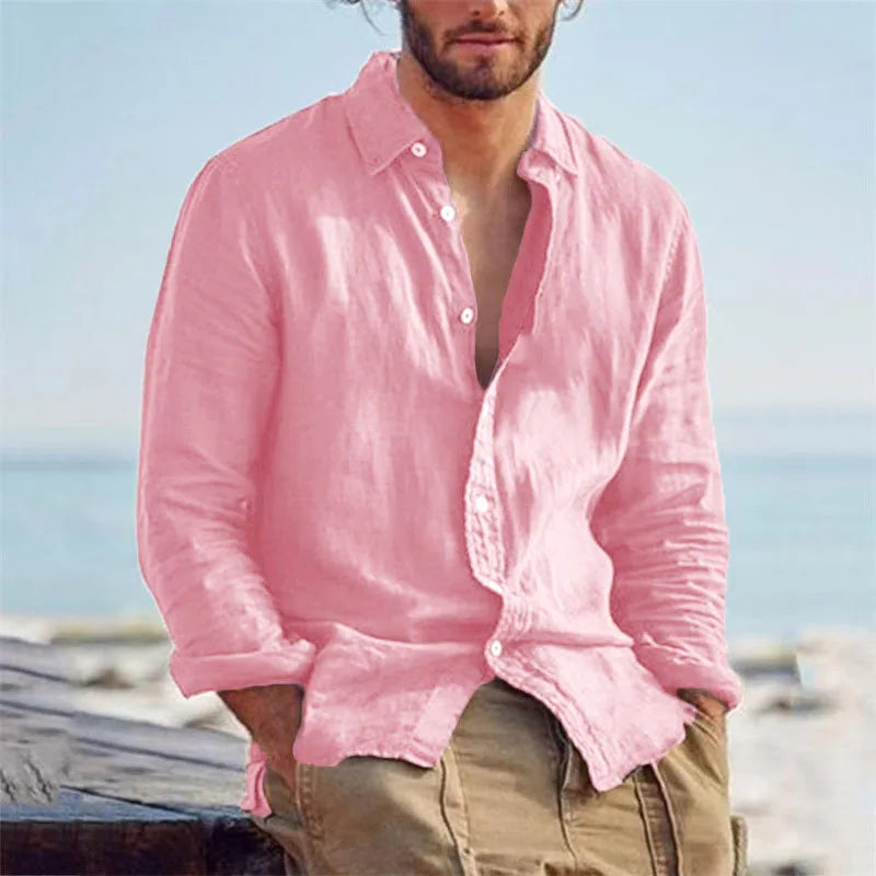 Threebooy  Men's All-season  Long Sleeve Casual Shirt  Features A Classic Turn-down Collar For Endless Styling Possibilities