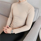 Threebooy Men Autumn High Quality Pure Cotton Long Sleeve T-shirts/Male Slim Fit High Collar Leisure T-shirt Plus Size S-3XL