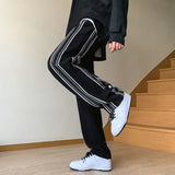 Threebooy Straight Summer Trousers Men's Sweatpants Goth Thin Striped Male Sports Pants Streetwear Loose Korean Popular Clothes Slacks