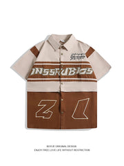 Threebooy American Retro Racing Suit Short-sleeved Shirt Men Korean Version 2025 New Fashionable High-end High-art Motorcycle Style Top
