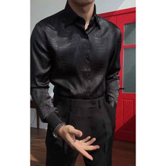 Threebooy  Winter New Men's Glossy Jacquard Long-Sleeve Shirt American Retro Fashion Trendy High Street Casual Loose Niche Men's Top