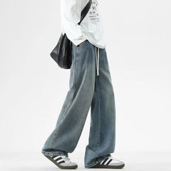 Threebooy  Spring New Men's Loose Jeans Real Shot High-end Baggy Straight Wide-leg Pants Korean Style Street Hip-hop Y2k Trousers