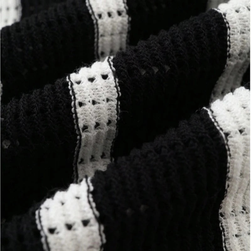 Threebooy  New British Business Men Striped Polo Shirt Light Luxury Hollow Out Knit Short Sleeve  T-shirts Loose Breathable Knitwear S-2XL