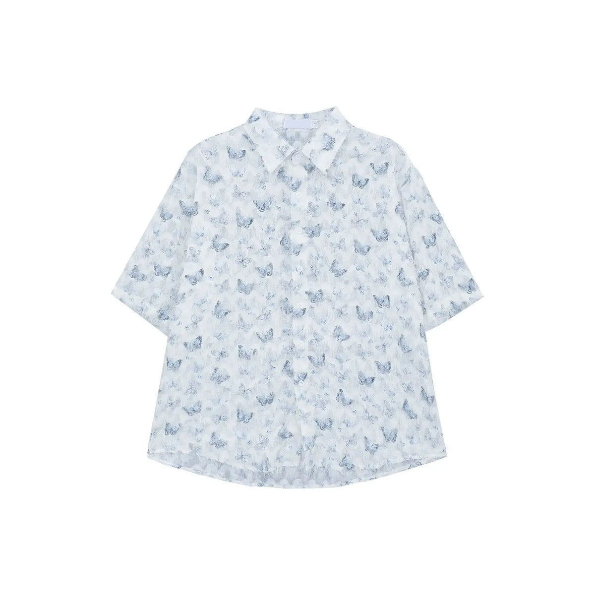 Threebooy  Vintage Niche Butterfly Burr Edge Tassels Short Sleeved Shirt Male Summer High Street Loose Comfortable Fashion All-match Shirt