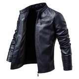 Threebooy Men Fashion Leather Jacket Slim Fit Stand Collar PU Jacket Male Anti-wind Motorcycle Lapel Diagonal Zipper Jackets Men 4XL-M